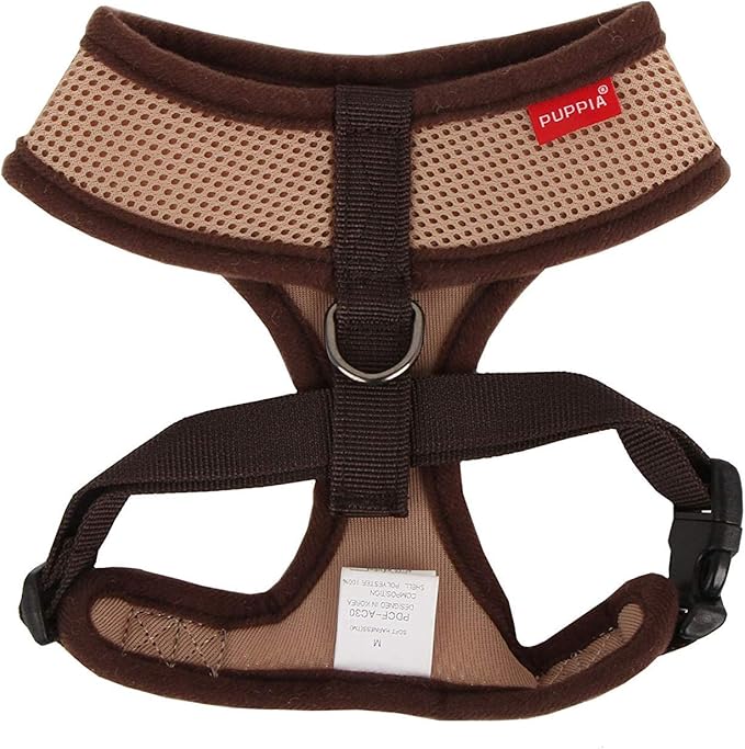 Puppia Soft Dog Harness No Choke Over-The-Head Triple Layered Breathable Mesh Adjustable Chest Belt and Quick-Release Buckle, Beige, X-Small