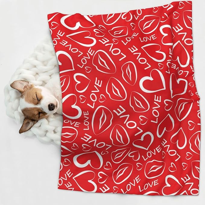 Reversible Dog Blanket for Beds Couches, Abstract Seamless Love Pattern Valentines Day, Double Sided Cat Blanket with Textured Dot Feel and Smooth Feel for Seasonal Comfort All Year