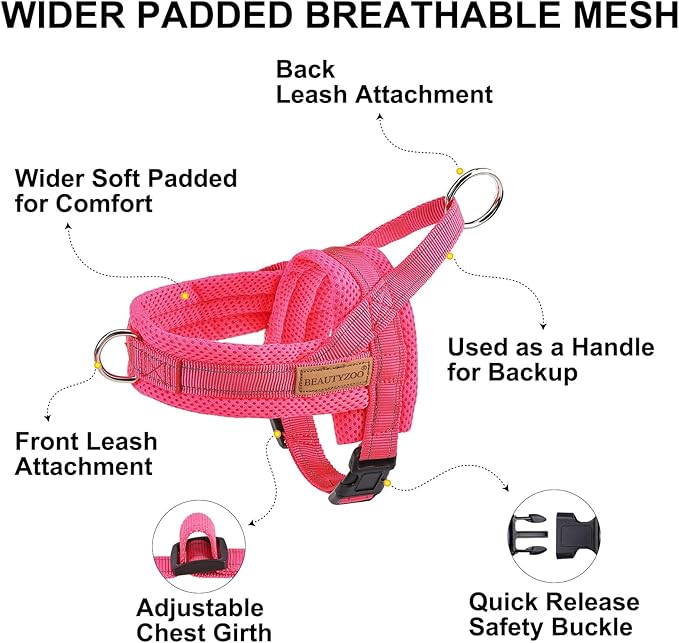 BEAUTYZOO Dog Harness for Small Dogs, No Pull Dog Harness and Leash Set, Soft Escape Proof Puppy Vest Harness with Handle, Reflective Lightweight Step in Harness for Girl Boy Dogs, Pink XS