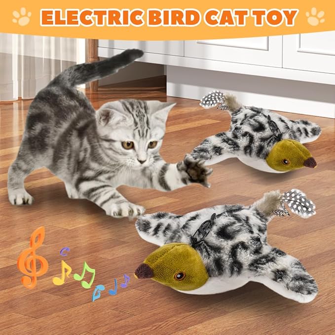 Flapping Bird Cat Toy, Interactive Chirping Bird Cat Toy, Simulated Chirping Bird Cat Toys Flapping Wings, Rechargeable, 3 Modes, Touch Activated (Sparrow #B)