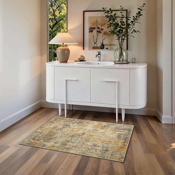 Entrance Rugs Indoor 2x3 Beige Entry Rug Washable Abstract Small Area Rug