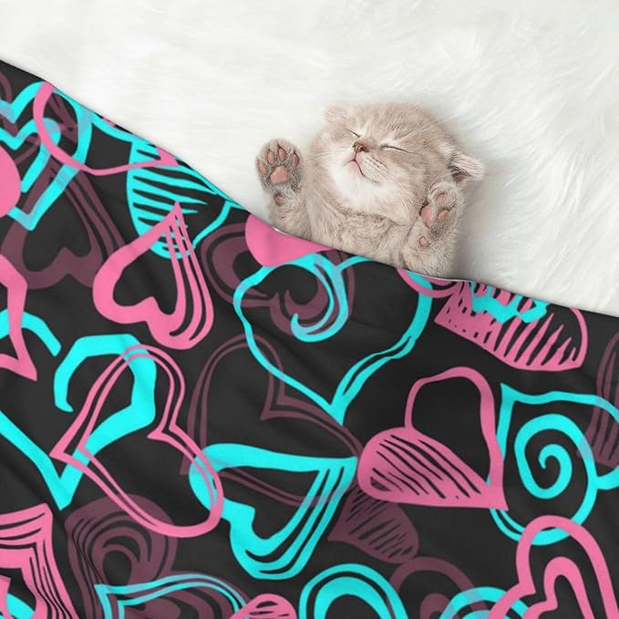 Pet Blanket for Indoor Outdoor Use, Abstract Love Hearts Pattern, Two Sided Reversible Plush Mat with Bumpy Dot Texture for Patios Crates Portable Bed Companion