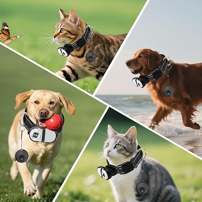 Pet Camera Collar with Air Tracker Tag, 1080P HD Wireless Dog Neck Cam Compact Action Camera for iOS,32GB Storage, Fully Charged Before Use, No WiFi Needed（GPS Just for iOS）