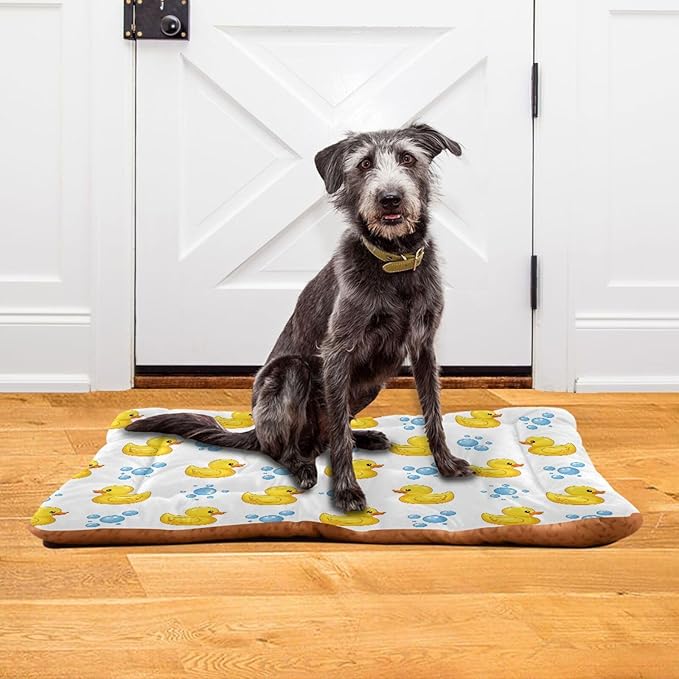 Emelivor Yellow Duck White Dog Cat Bed Washable Crate Pet Bed Anti-Slip Comfortable Crate Pet Puppy Bed Mat for Medium Large Small Dogs Cats, 24x18in