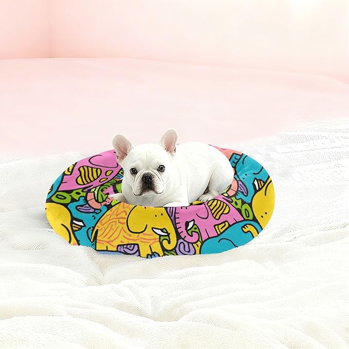 Cute Cartoon Colorful Elephant Calming Anti Anxiety Pet Orthopedic Dog Bed for Small Dogs Supplies Dog Beds and Furniture