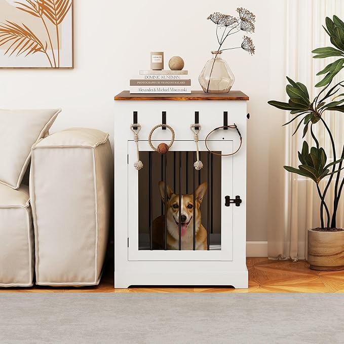 40" Dog Crate Furniture, Wooden Dog Kennel Furniture with Storage Drawers, End Table Dog House Indoor, Decorative Dog Crates for Small Medium Large Dog, White