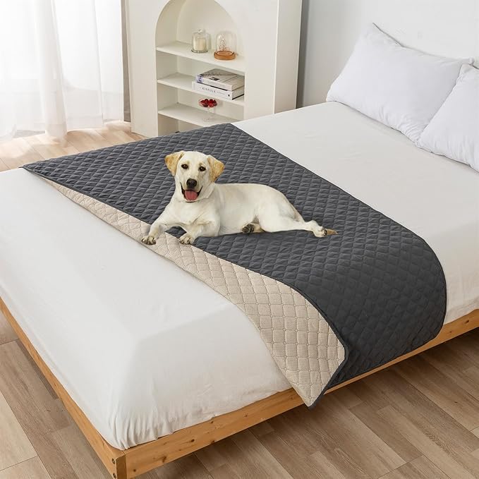 GIBZ Water Resistant Dog Bed Blanket Cover Large Anti Slip Pet Furniture Protector Washable Cat Quilted Mat for Couch, Dark Grey, 100x127cm