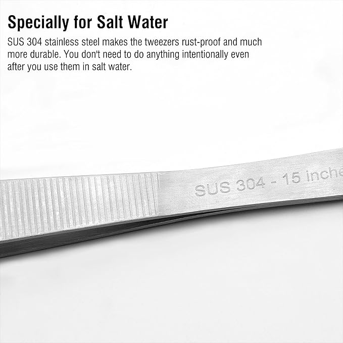 2Pcs 15 inch Extra Long Rustproof Tweezers for Salt & Fresh Water, Heavy Duty Reptile Feeding Tongs for Aquarium & Terrarium, Large Metal Snake Feeding Tongs, SUS 304 Stainless Steel Tweezers