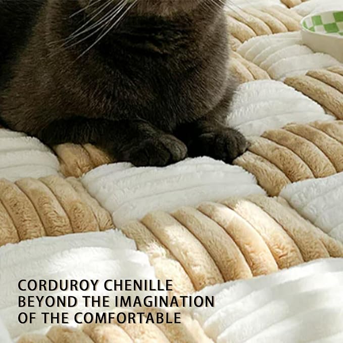 FunnyFuzzy Cream-Coloured Plaid Square Pet Mat Bed Couch Cover, Winter Thickened Dog Bed Cover Pet Blanket Sofa Couch Furniture Protector for Kids Dog Cat(Size:27.6 * 82.7 in,Color:Black)