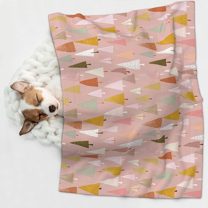 Waterproof Dog Blanket Soft Pet Blanket for Puppy Cat, Fleece Cat Throw Blankets for Furniture Bed Couch Sofa Reversible - Pastel Christmas Trees on Pink 3