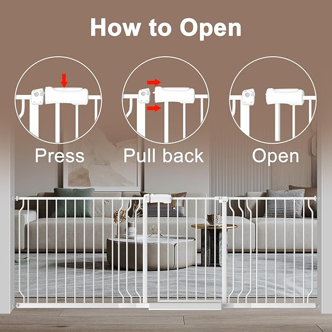 WAOWAO Baby Gate 43.3-52.75" Extra Wide Pressure Mounted Walk Through Swing Auto Close Safety White Metal Toddler Kids Child Dog Pet Puppy for Stairs,Doorways,Kitchen