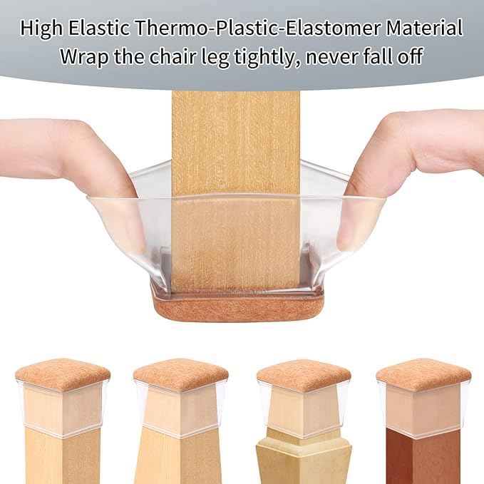 Ezprotekt 24 Pcs XL Square Clear Chair Leg Floor Protectors, Silicone Felt