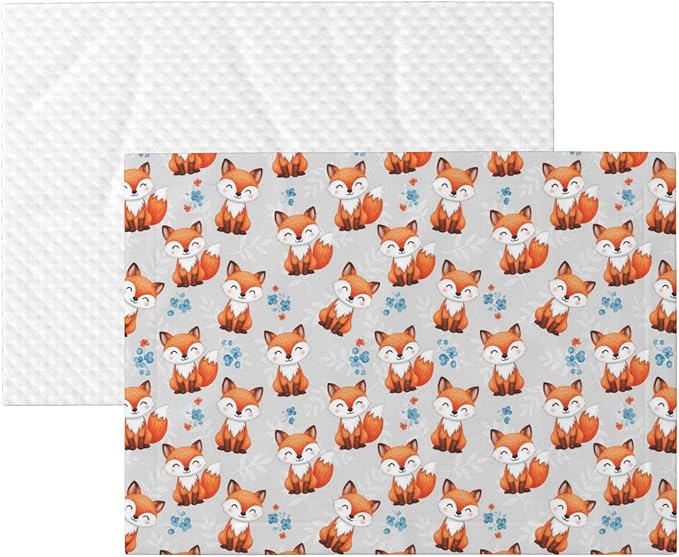Two Sided Pet Cuddler Blanket for Anxiety Calming, Cute Fox, Reversible Plush Design with Bubble Dot Pattern Provides Familiar Surface Anywhere