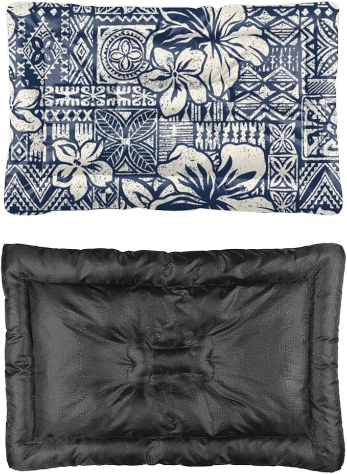 Navy Floral Geometric Doggy Beds for Medium Dogs Crate Mat Washable Dog Kennel Pads for Crates Crate Beds Washable Non-Slip Dog Bed Furniture Bed Pet & Mat Doggy Indoor Outdoor 24X18 Inch