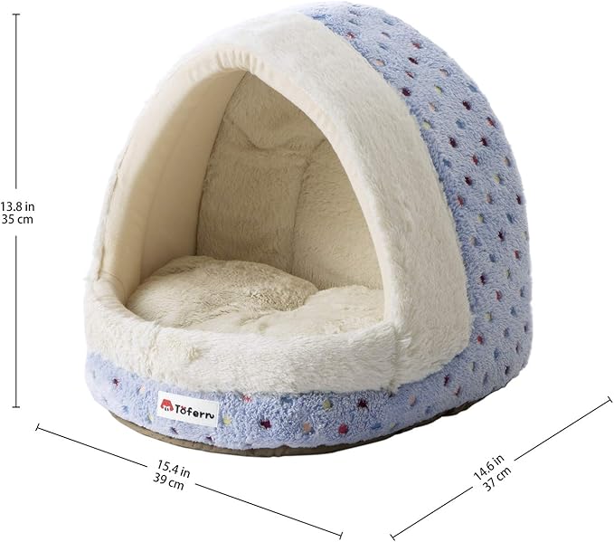 Tofern Dog Beds for Small Dog Cats Colorful Dots Pattern Striped Cute Fleece Warm Washable Igloo Pet Bed with Removable Cover