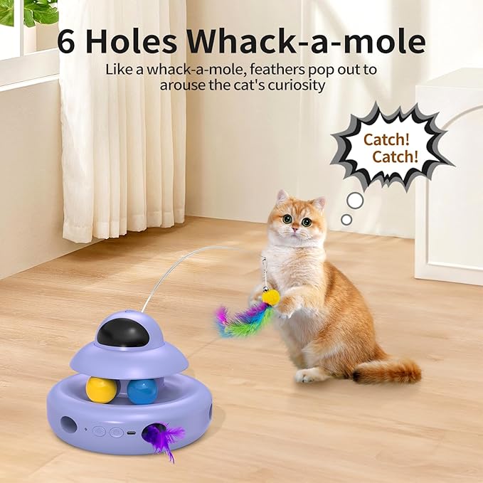 Cat Toy,Purple 4-in-1 Interactive,Cat Toys for Bored Indoor Adult Cats,Electric Flying Butterfly,Rechargeable Automatic Toy,Moving Ambush Feather,Track Balls