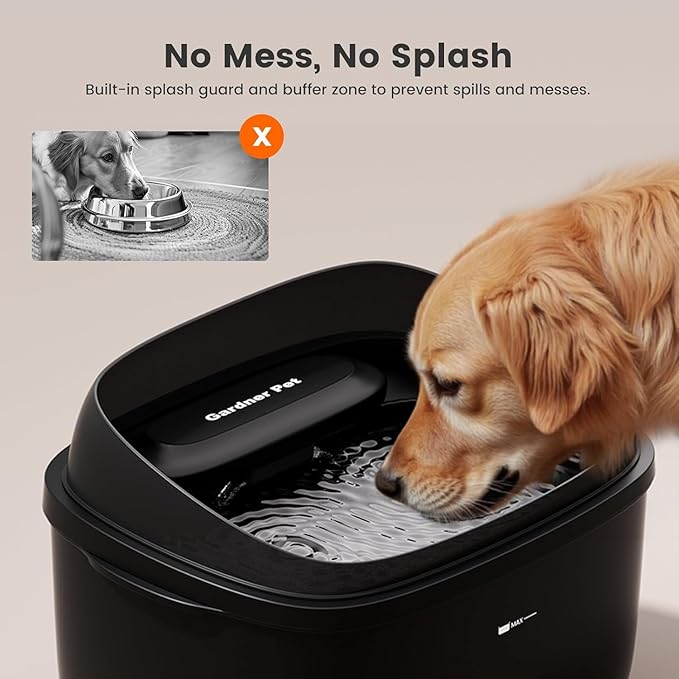 Gardner Pet Dog Water Fountain, Dog Water Bowl Dispenser with Automatic Vortex Circulation 8L/2.1Gal Large Capacity for Large Dogs, Adapter Included