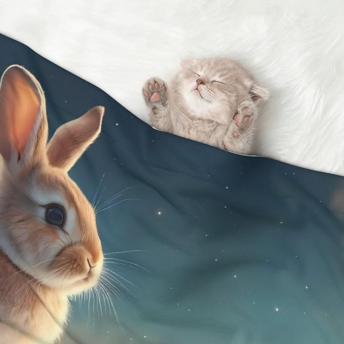 Waterproof Dog Blanket Soft Pet Blanket for Puppy Cat, Fleece Cat Throw Blankets for Furniture Bed Couch Sofa Reversible - Starry Sky Cloud Cute Rabbit