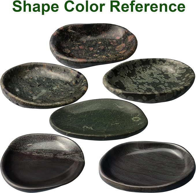 Natural River Stone Reptile Food Bowl - Handmade Pebble Dish for Reptiles, Amphibians, Hedgehogs, and Small Pets - Unique Size, Shape & Color - Water & Food Bowl (Green)
