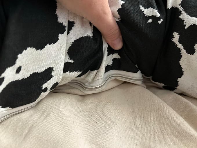 Organic Cotton Canvas Dog Bed: Removable Cover, Natural Fill - Made in USA (Cow Print Black White, XX Large 50" x 8" inches)