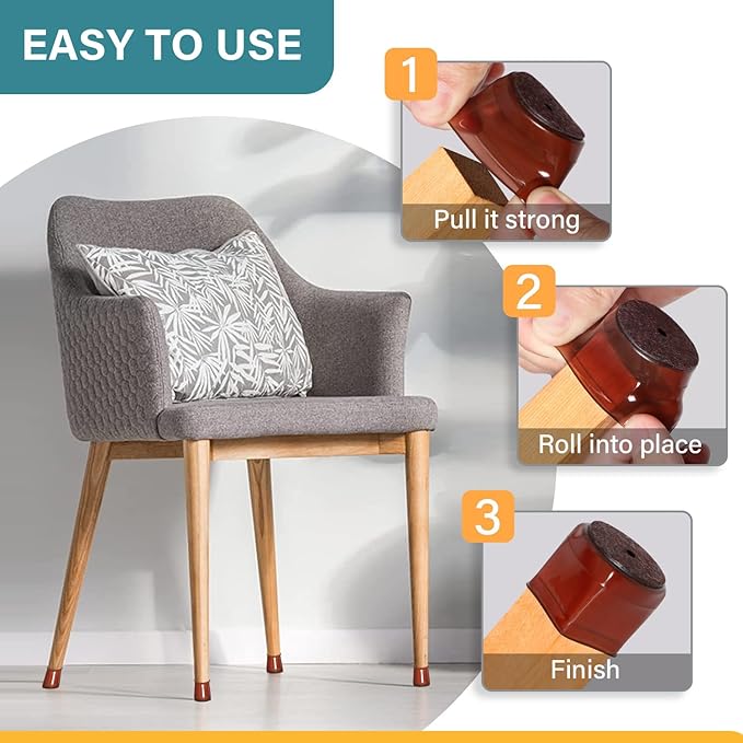24 Pcs Chair Leg Floor Protectors Round, Silicone Felt Furniture Leg Pads Caps Covers for Hardwood Floors (Fit 15/16" to 1-5/16")