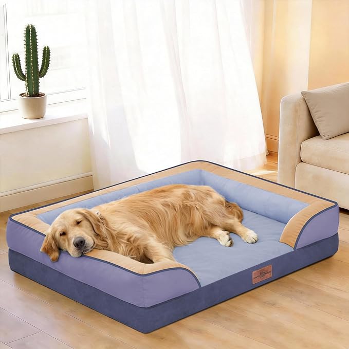 Comfort Expression Orthopedic Dog Bed for Extra Large Dogs 45x35 Inch, Waterproof Egg Crate Foam XL Pet Bed with Removable Bolsters, Dog Couch with Washable Cover & Non-Slip Bottom, Twilight Wave