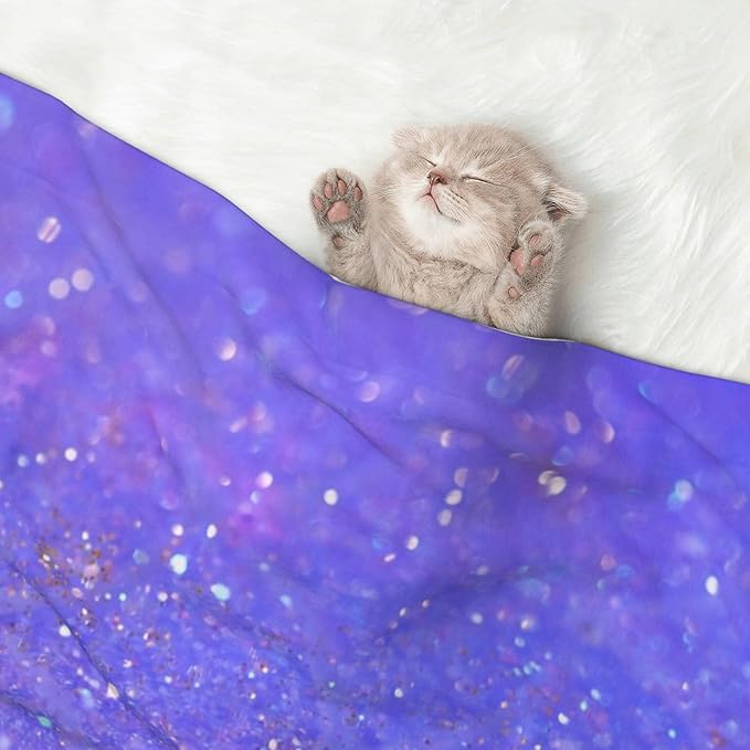 Waterproof Dog Blanket Soft Pet Blanket for Puppy Cat, Fleece Cat Throw Blankets for Furniture Bed Couch Sofa Reversible - Purple Glitter 2