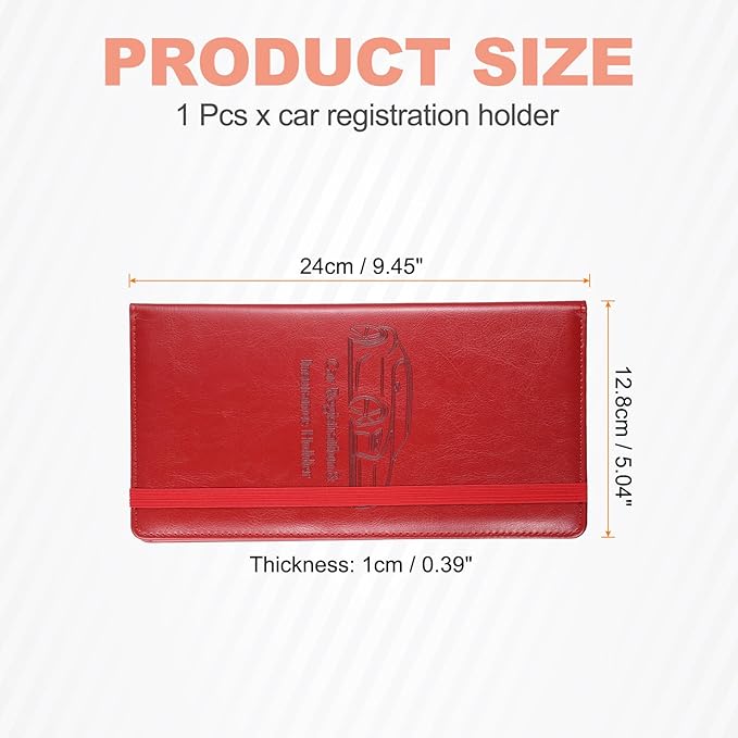HARFINGTON Car Registration and Insurance Holder 9.45" x 5.04" PU Leather Vehicle Glove Box Organizer Storage Accessories Men Women Car ID Holder for License ID Card Bank Card, Red