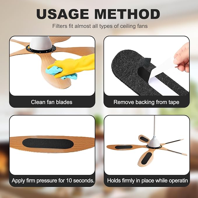 Ceiling Fan Filters for Blades 10 Pcs Activated Carbon Air Filter Easy-Stick
