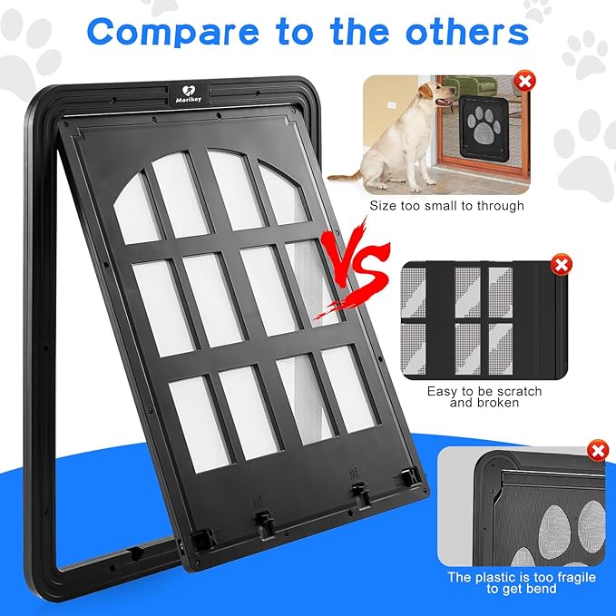 Large Dog Screen Door, 13 x 17 inches Flap Opening Dog Door for Screen Door with 4 Entry Ways, Magnetic Self-Closing Pet Screen Door for Dogs Cats, Black