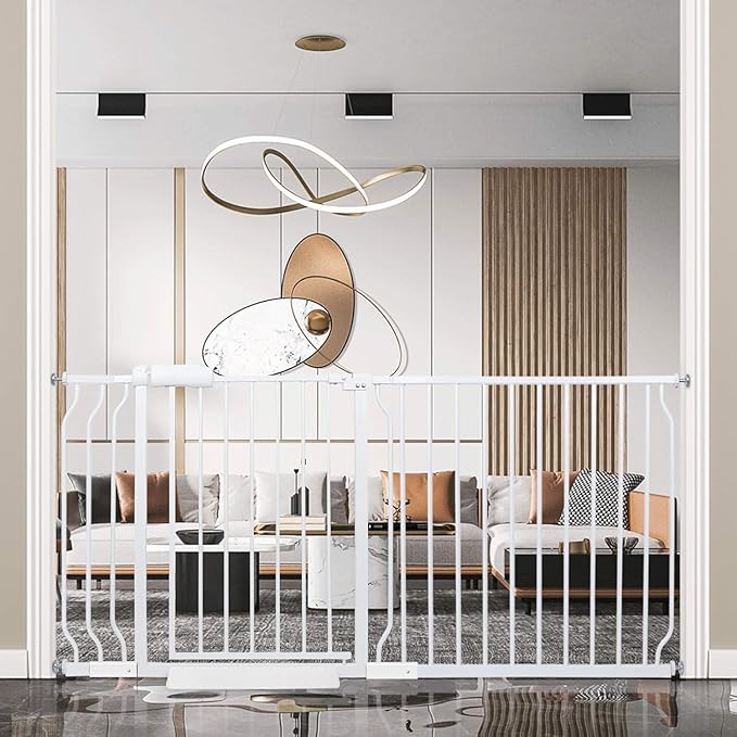 Extra Wide Baby Gate Tension Indoor Safety Gates White Metal Large Pressure Mounted Pet Gate Walk Through Long Safety Dog Gate for The House Doorways Stairs (62.2"-66.93"/158-170CM, White)