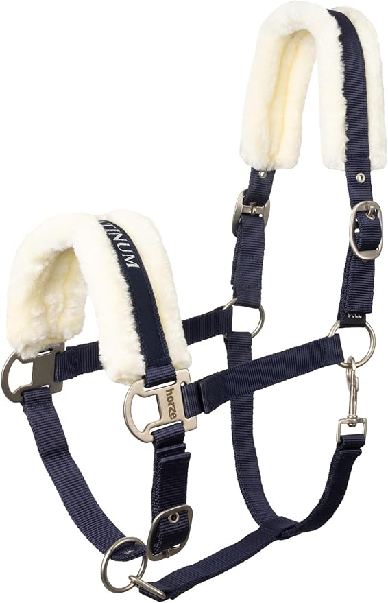 HORZE Howard Soft Fleece Padded Adjustable Polyester Horse Halter - Peacoat Dark Blue - Cob