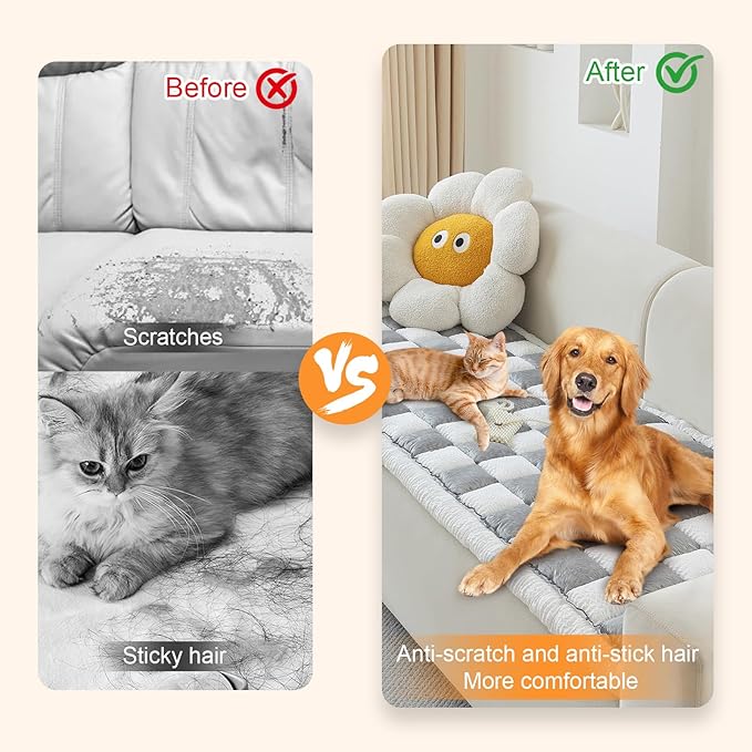 Dog Couch Cover for Washable, Non-Slip Plaid Square Sofa Cushion Protector, Soft, and Multi-Functional Pet Friendly Sofa Cover for Cats Dogs (27.6x82.7 inch, Grey)