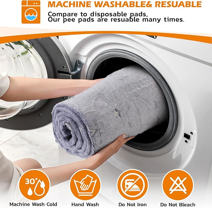 LOOBANI Washable Pee Pads for Dogs, Fast Absorption Reusable Puppy Pads, Waterproof Whelping Mats, Non Slip Training Pet Playpen Mat for Floor, Dog Crate, Grey 2 Pack 36 x 36 in