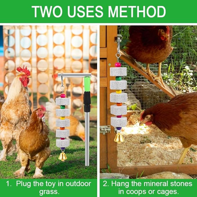 Chicken Chewing Toy, Adjustable Chicken Toys for Coop with Volcanic Stone, Multi-Functional Chicken Coop Accessory for Chickens, Birds, Rodents & Small Pets