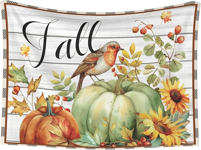 Fall Blanket for Pet - Wood Throw Blanket 40x30 Pumpkin Birds Sunflowers Couch Blankets for Puppy Dogs Cats