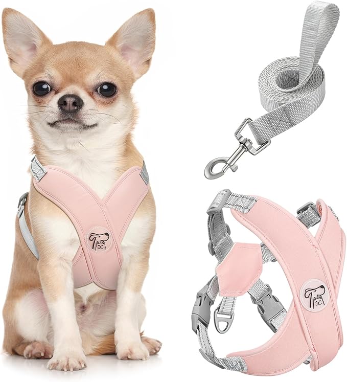 Pawaboo Small Dog Harness and Leash Set, Puppy Harness X-Frame No Pull No Choke, Dog Vest Harness Adjustable for Small Medium Sized Dogs, Soft Breathable Pet Harness for Walking Outing (S, Pink)