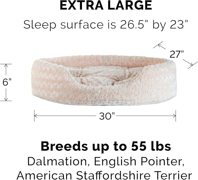 Furhaven Dog Bed for Large Dogs w/ Removable Washable Cover & Pillow Cushion Insert, For Dogs Up to 55 lbs - Ultra Plush Faux Fur Oval Lounger - Cream, XL/Extra Large