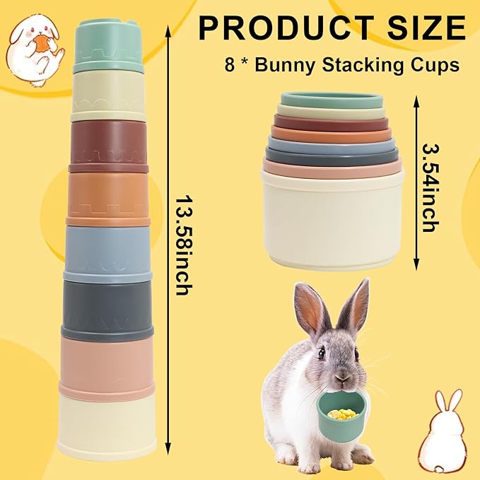 8 PCS Bunny Toys Stacking Cups Bunny Cups Stackable Guinea Pig Stacking Cups Colorful Reusable Rabbit Toys for Rabbit Guinea Pig Hiding Food Playing
