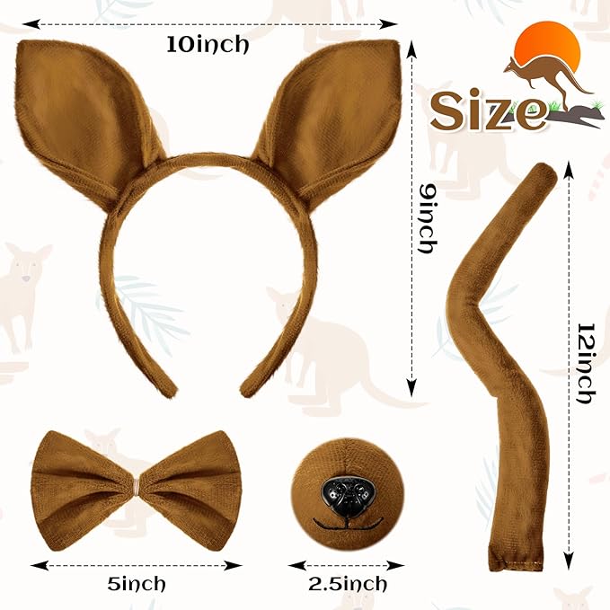 Zhanmai Mardi Gras Costume Kangaroo Costume Set Party Accessories Cosplay Outfit Kit Animal Tutu Skirt Ears Headband Bowtie Tail Nose (Dark Brown)