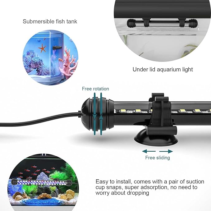 Led Aquarium Light with Timer, Submersible Aquarium Plant Light, Fish Tank Light with Auto On/Off, 3 Lighting Modes, Adjustable Brightness (7 inch for 7.8-17inch Planted Tank), 5W