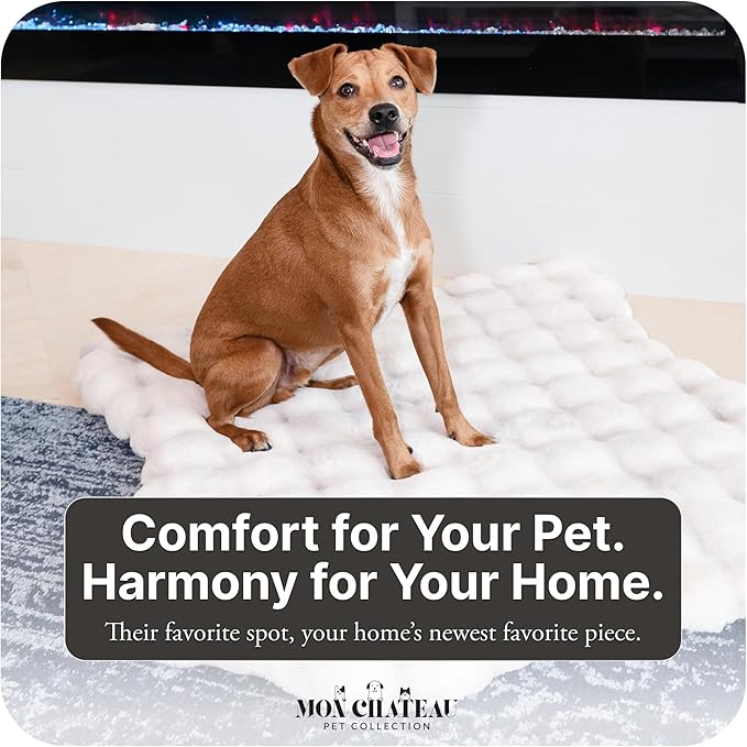 Mon Chateau 35” x 40” Faux Fur Bubble Mat, Machine Washable Waterproof Orthopedic Memory Foam Pad, Anti-Skid Bottom for Dogs, Pets & Home Use, Marble