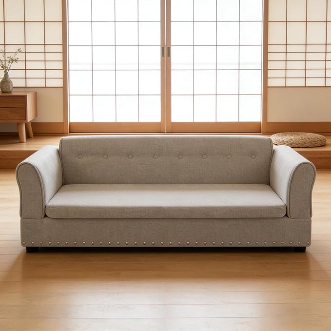 Oversized Pet Sofa Bed for Large Dogs, 55 Inch Modern Dog Couch with Orthopedic Memory Foam, Sturdy Furniture Style Pet Bed with Weight Capacity 220 lbs, (Beige)