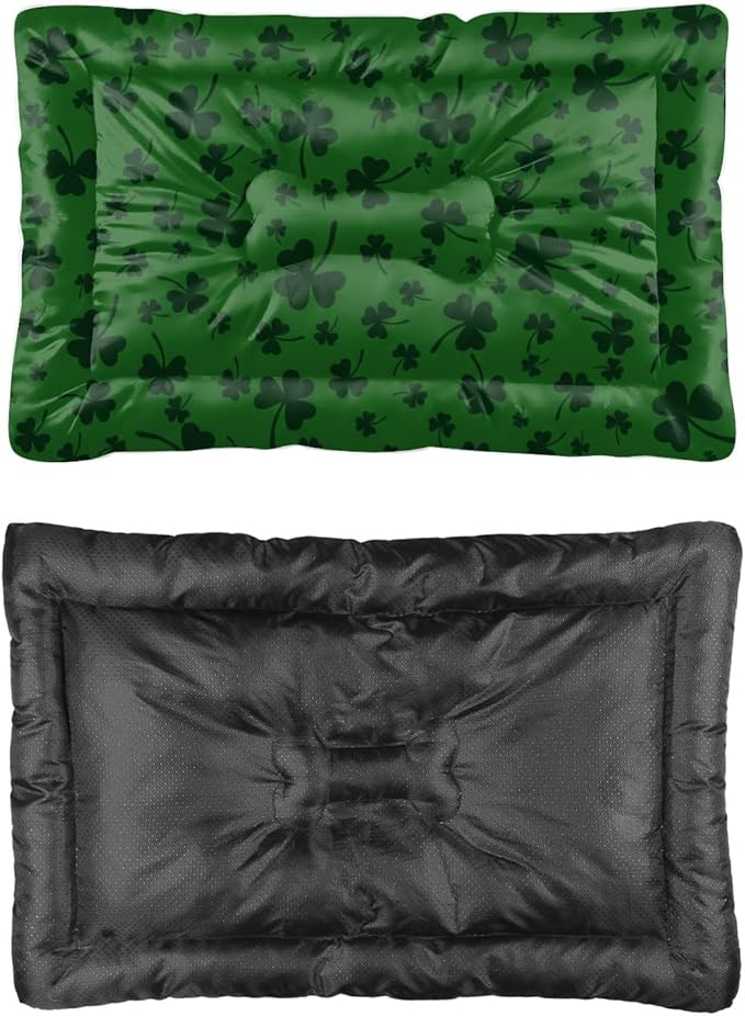 St Patricks Black Shamrock Dog Bed Mat Non Slip Bottom Easy Wash Dog Bed Cozy Soft Pet Cat Pad Pet Winter Supplies Printed Cat Mat Gift Soft 24× 18 Inch Indoor Outdoor