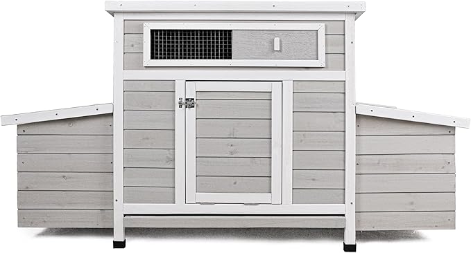 58”Solid Wood Chicken Coop for 3-4 Chickens,Outdoor Hen House Poultry Pet Hutch with Run Cage and 2 Sides Nesting Box,Waterproof Asphalt Roof Ramp,Removable Tray Wire Fence for Backyard