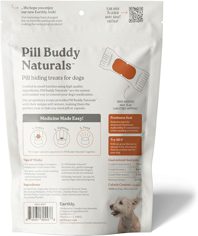 Earthly Pill Buddy Naturals - Chicken Recipe Pill Hiding Treats for Dogs - Make A Perfect Pill Concealing Pocket Or Pouch for Any Size Medication - 90 Servings