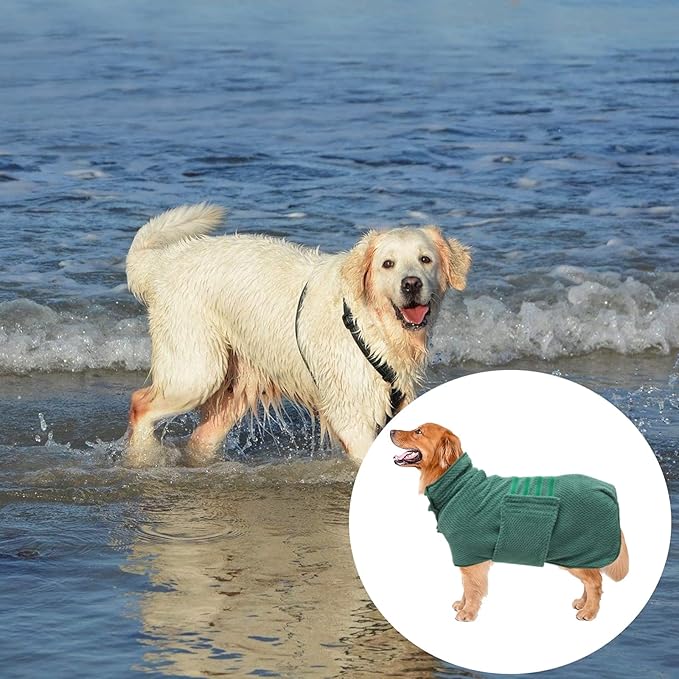 Geyecete Pineapple Grid Fast Drying Super Absorbent Dog Cat Bath Robe Towel - Green-M