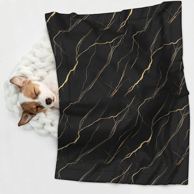 Reversible Plush Dot Pet Blanket for Dogs and Cats, Chic Black and Gold Marble Texture, Ultra Soft Two Sided Design with Warm Fuzzy Side and Smooth Side for Comfort