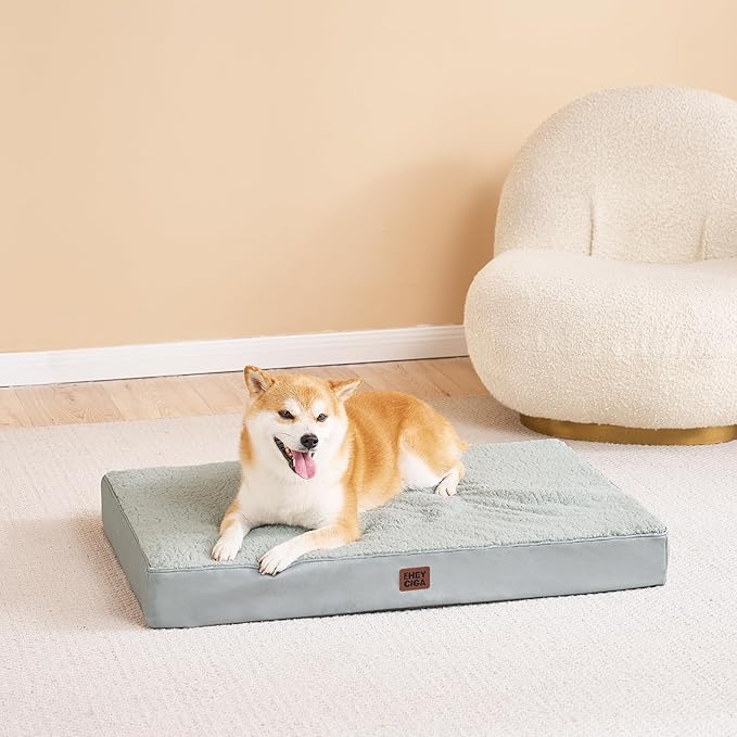 EHEYCIGA Orthopedic Medium Dog Beds for Small Dogs with Removable Washable Cover for Crate, Greyish Green, 30x20