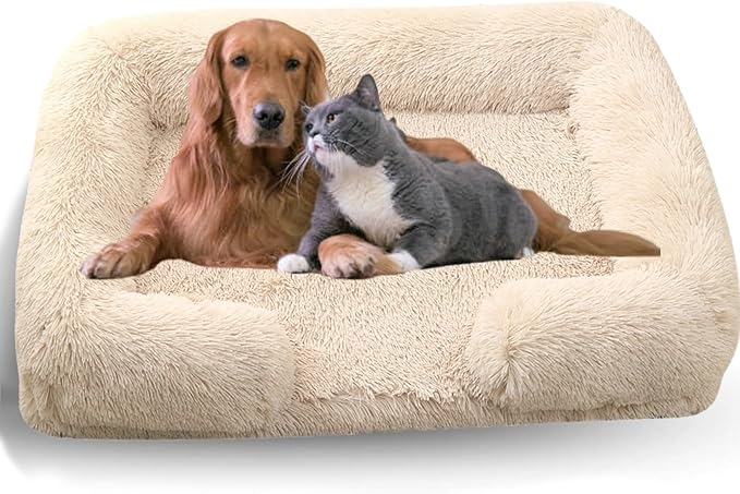 Dog Beds Medium Large Size Dog, Calming Dog Bed with Removable Washable Cover, Waterproof Lining and Nonskid Bottom(Light Brown,S)